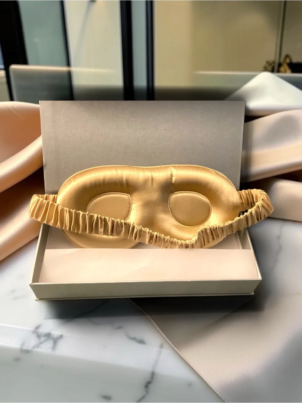 100% Mulberry Silk 3D Contoured New Sleep Eye Mask Champagne